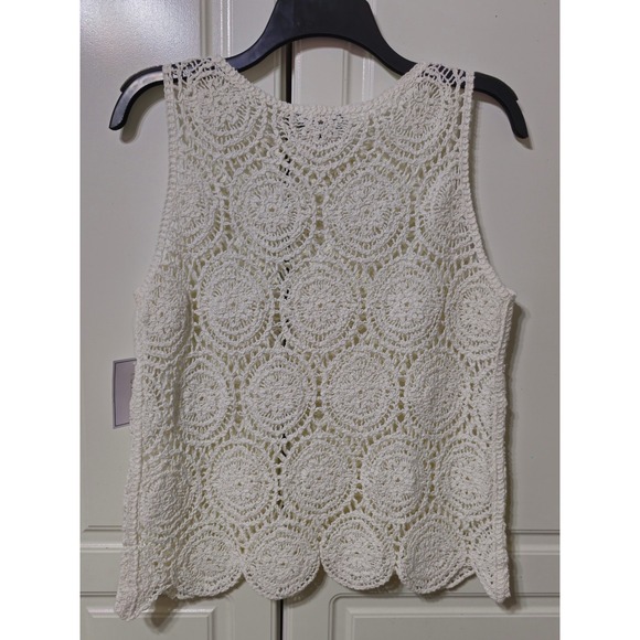 1.STATE Antique White Crochet Medallion Tank Top Scalloped Hem Size Small NWT - Picture 5 of 7